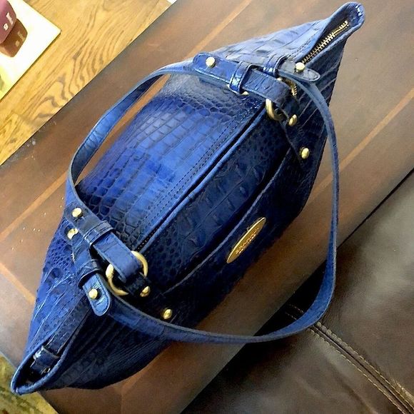 BRAHMIN Blue Crocodile Leather Top Zipper Closure Shoulder Bag - Picture 5 of 17